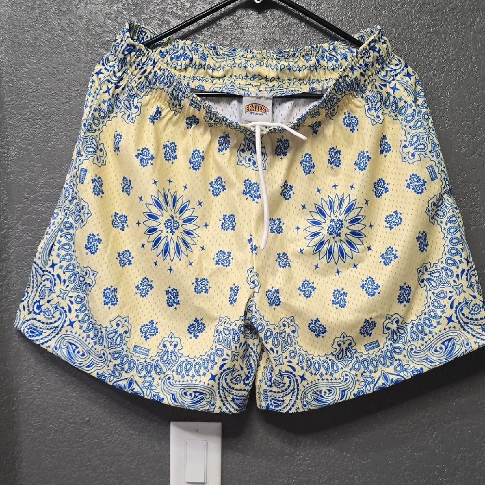 Bravest Studios Blue and Cream Patterned Athletic Shorts